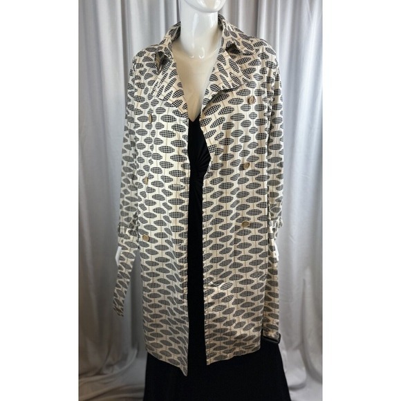 GAP‎ Double Breasted Trench Coat Belted Geo Print Button Up L Chic Vintage 58-02 - Picture 4 of 15